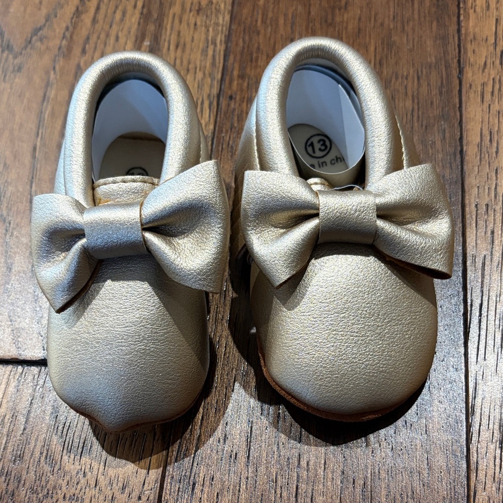 Gold Bow baby Shoes